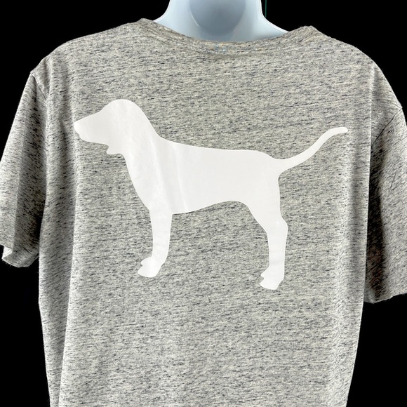 PINK Victoria’s Secret Iconic Dog Logo SS T-Shirt Size S Heathered Gray Black - Picture 1 of 16